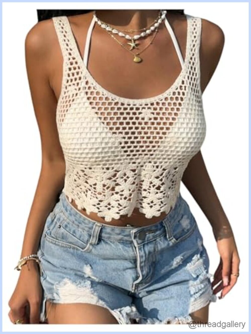 SHENHE Women's Crochet Knit Hollow Out Sleeveless Crop Tank Top